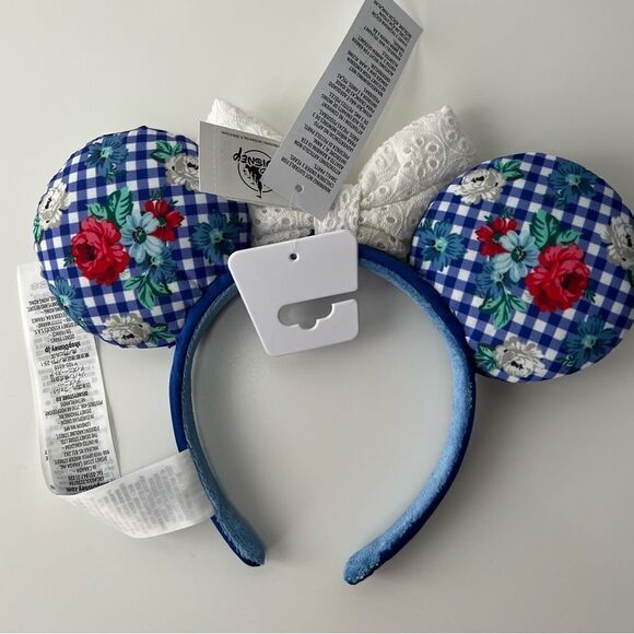 Disney Parks Blue Floral with red roses Country style Minnie Mouse Ears NWT - Picture 3 of 4